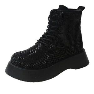 NEW BLACK SPARKLY LACE UP COMBAT BOOTS